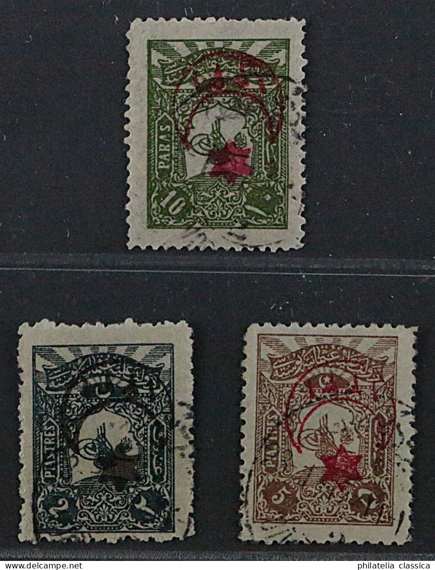 1914, TÜRKEI 305 I K, Sechsstrahlen-Stern 5 Pa. Platte I, Aufdruck KOPFSTEHEND - Oblitérés