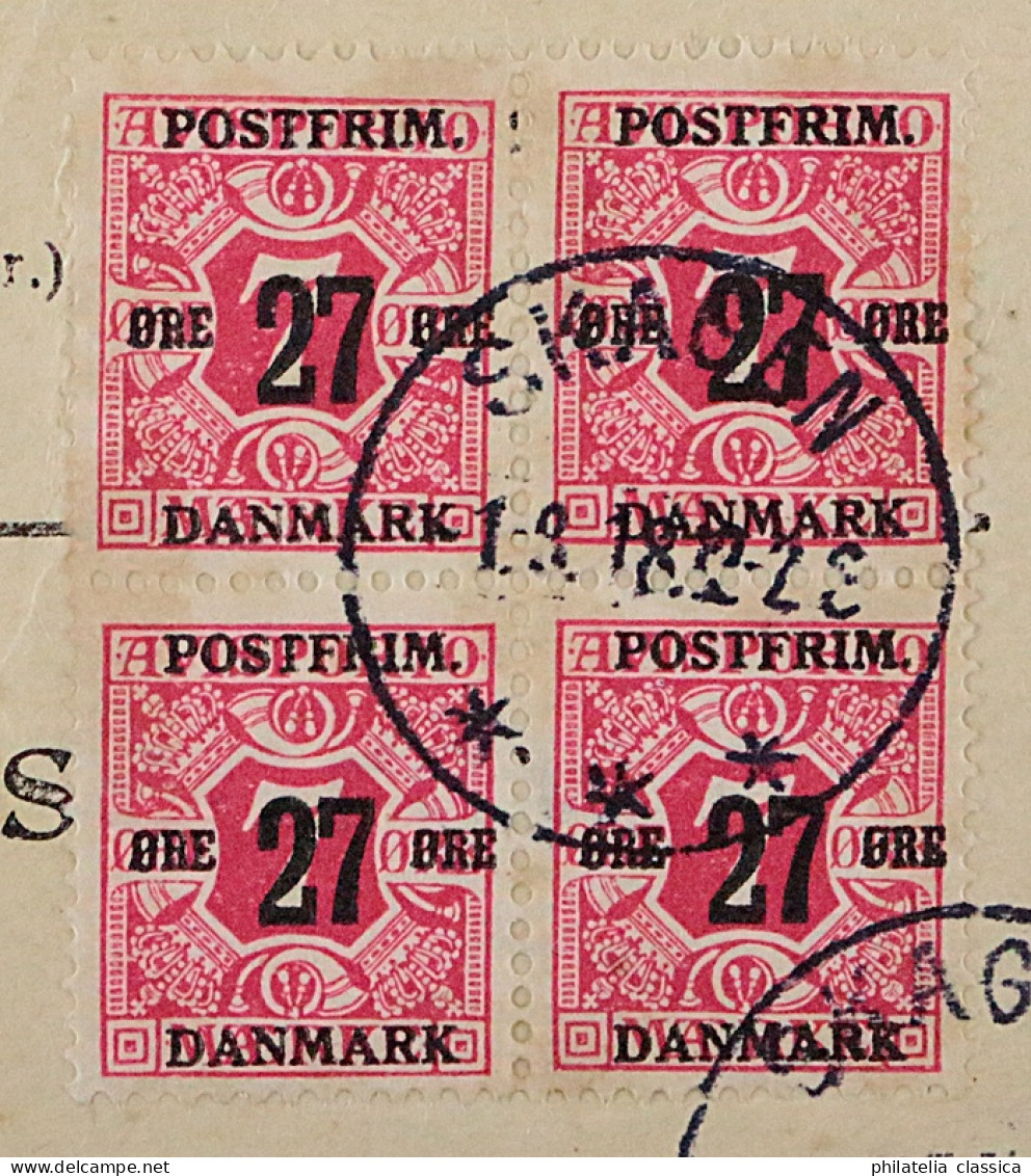 1918, DÄNEMARK 86 X VIERERBLOCK Auf Palet-Brief Wz. Krone, Fotoattest 1200,-€+++ - Brieven En Documenten