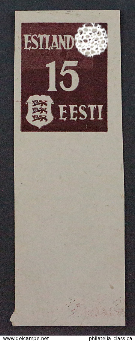 II. WK ESTLAND 1 X U DD (*) 15 Kop. Doppeldruck UNGEZÄHNT, Geprüft, Sehr Selten - Bezetting 1938-45