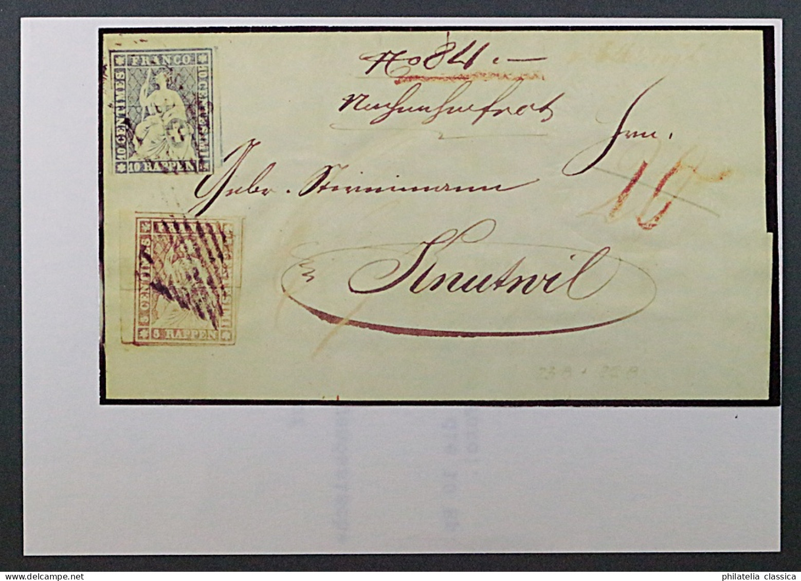 SCHWEIZ 14 IIazm SEIDENPAPIER + 13 IIaym Auf Nachnahme-Brief, Geprüft 1740,-€ - Storia Postale
