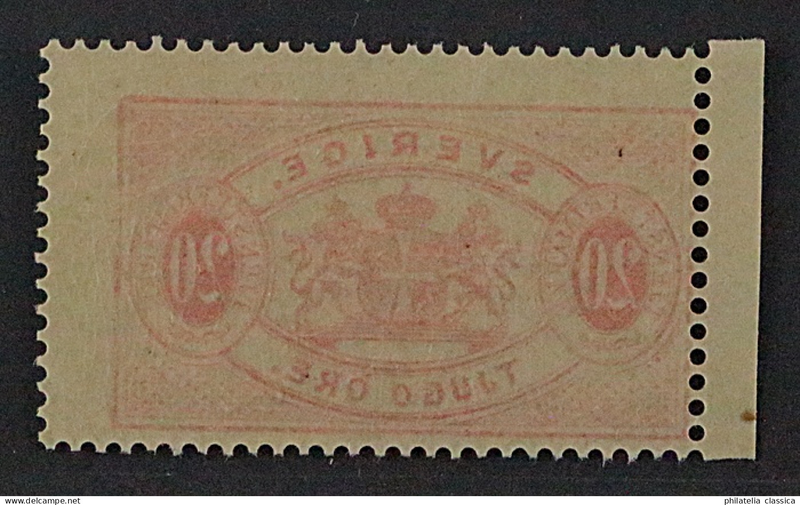 1872, SCHWEDEN DIENST 7 B ** Ziffer 20 Öre Lachsrot, Postfrisch, SELTEN, 400,-€ - Oficiales
