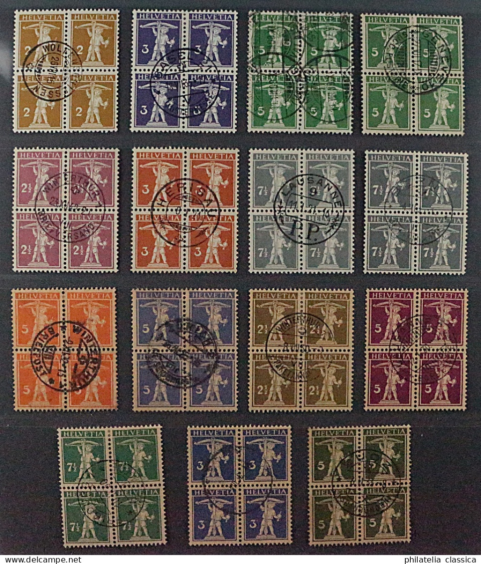 SCHWEIZ Tellknabe 15 Teils Hochwertige VIERERBLOCKS, Zentrum-Stempel, 1010,-SFr - Used Stamps