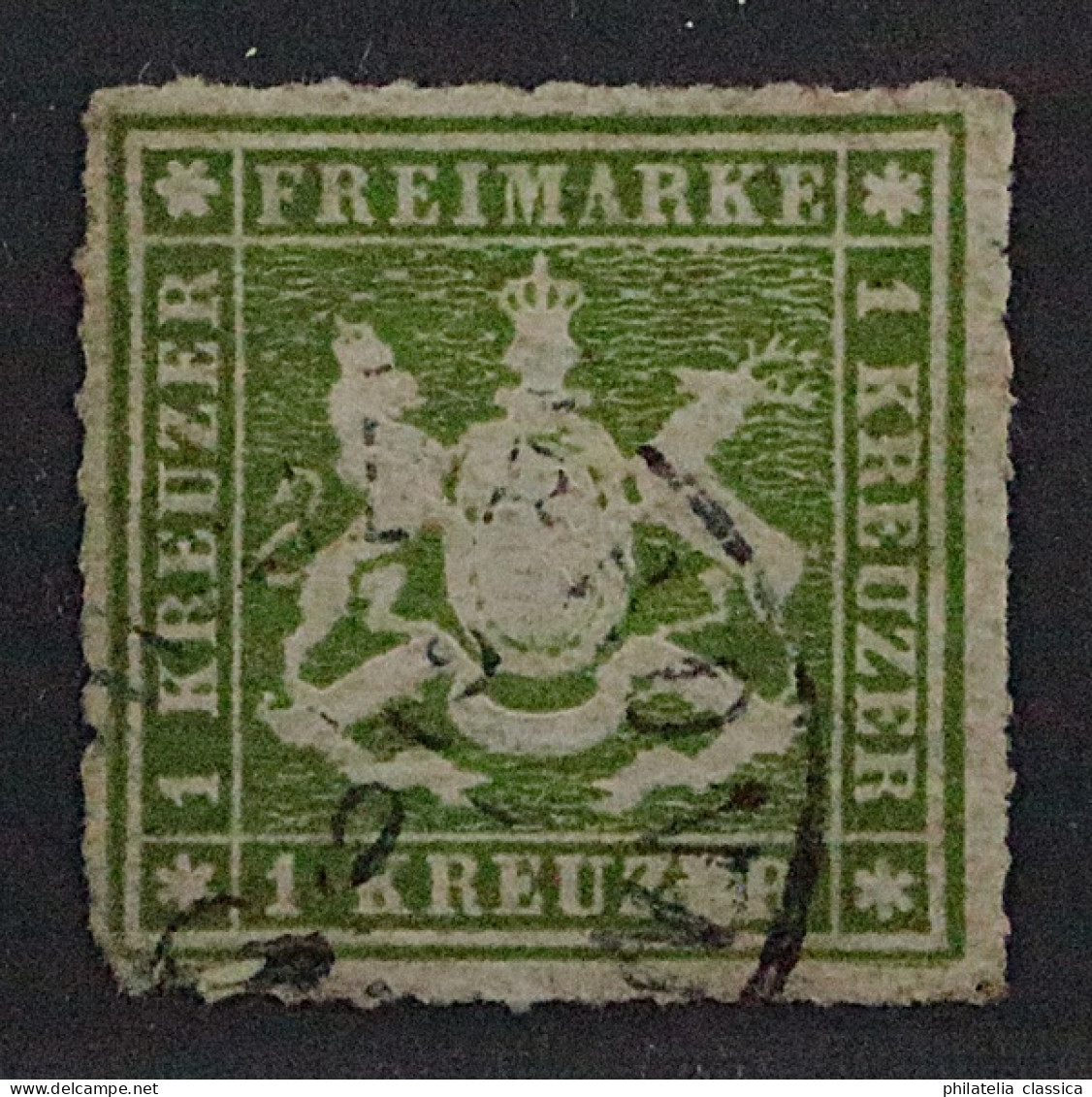 Altdeutschland WÜRTTEMBERG 30 B, 1 Kr. Dunkelgrün, Seltene Farbe, Geprüft 350,-€ - Usati