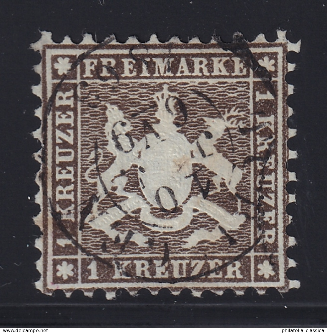 1862, WÜRTTEMBERG 21, 1 Kr. Schwarzbraun, Weite Zähnung Top-Stück Geprüft 550,-€ - Usati