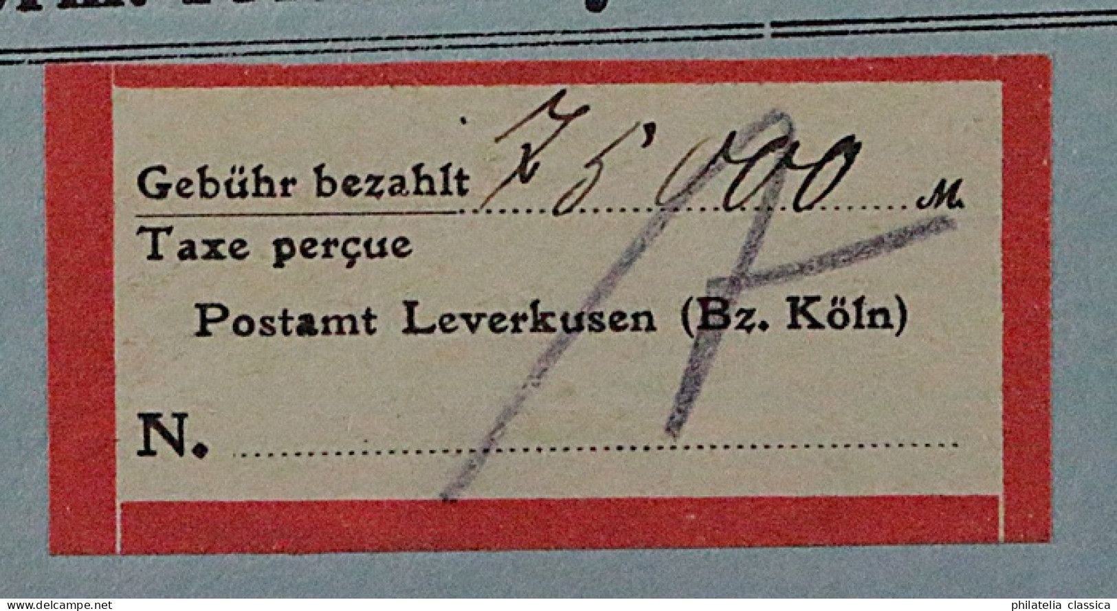 1923, Lokalausgabe LEVERKUSEN 1 A, Gebührenzettel Auf Brief, SELTEN, 250,-€ - 1922-1923 Emissions Locales