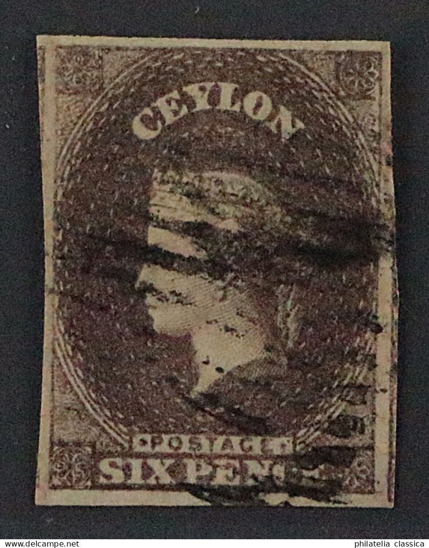 1912, CEYLON 6 Y B, 6 P. Dunkelbraun, SELTENE Farbe, Sauber Gestempelt, 750,-€ - Ceylan (...-1947)
