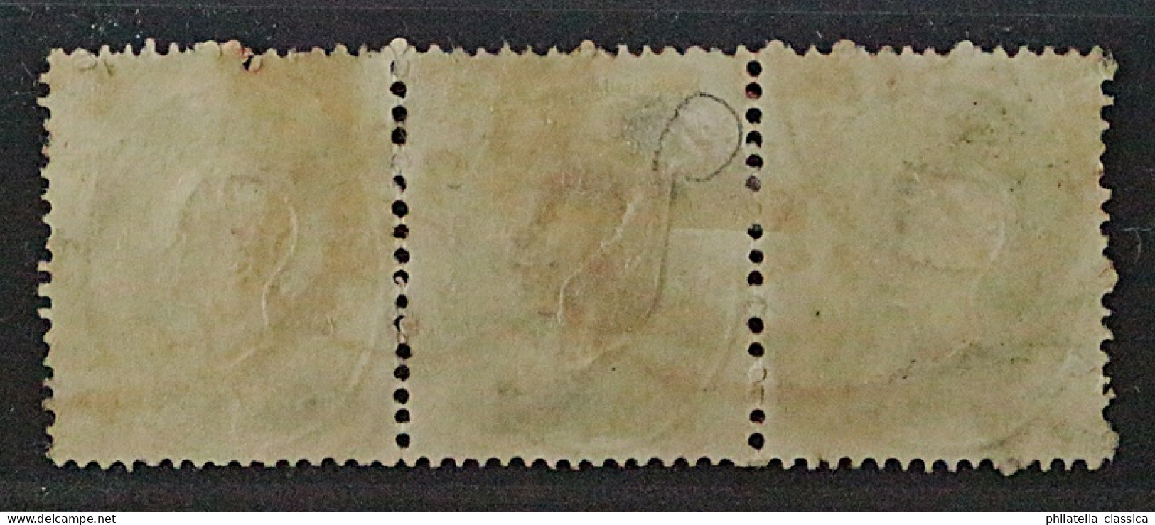 1861, ÖSTERREICH 19 DREIERSTREIFEN Stempel ROT + Schwarz, SELTEN, Geprüft 570,-€ - Oblitérés