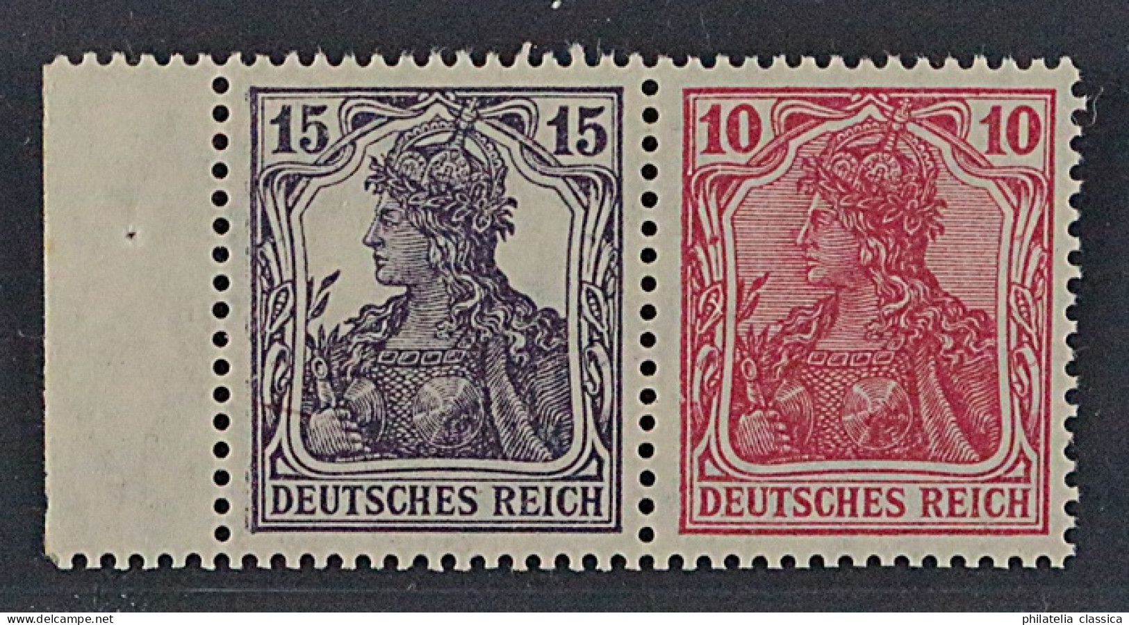 1918/19, Dt.Reich Zusammendruck W 13 Aa *, Germania 15+10 Originalgummi, 300,-€ - Carnets & Se-tenant