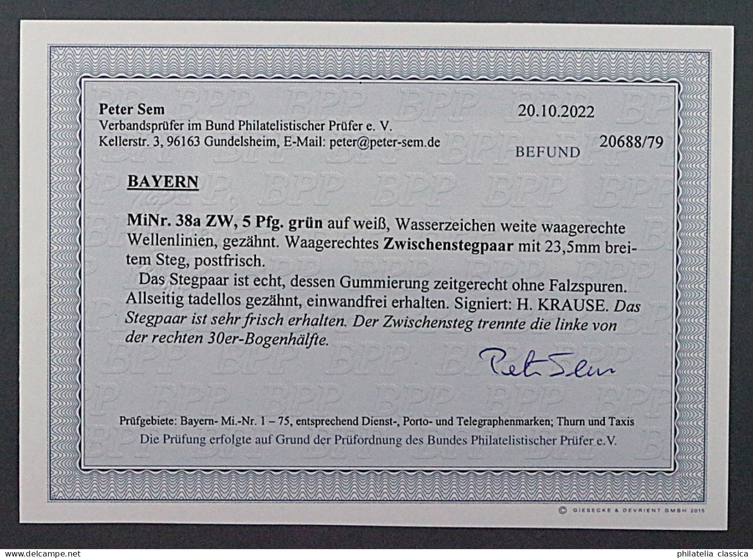 Bayern 38 A ZW ** Wappen 5 Pfg. Im ZWISCHENSTEGPAAR, Geprüft, SELTEN,  1000,- € - Ungebraucht