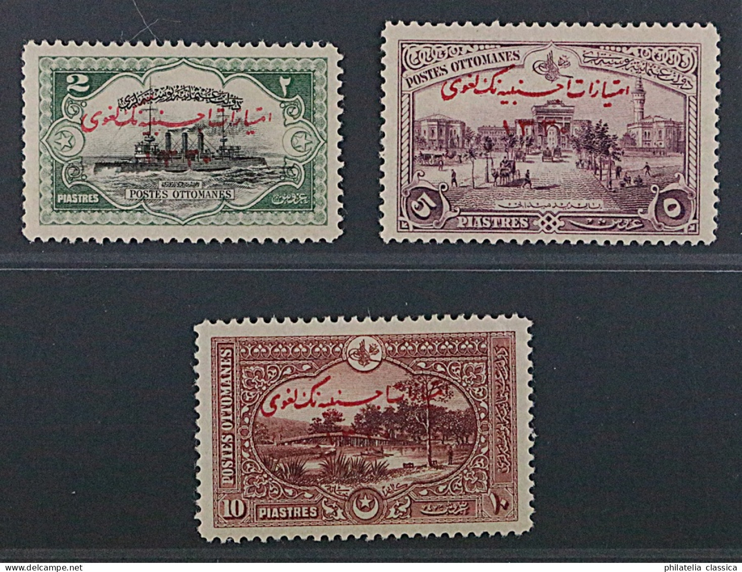1914, Türkei 256-58 * Kapitulationen 2-10 Pia. Höchstwerte Originalgummi, 285 € - Neufs