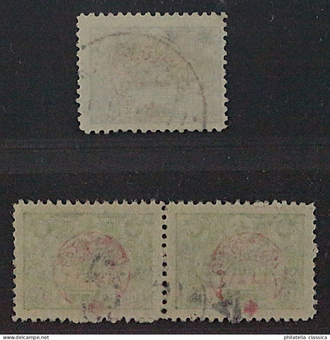 1915, TÜRKEI 345-46 K, 10 Pa. PAAR + 1 Pia. Hauptpost, Aufdruck KOPFSTEHEND - Gebraucht