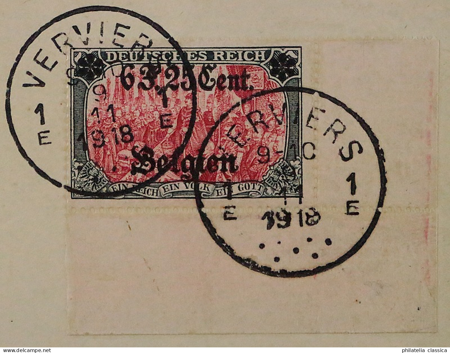 1916, I. Weltkrieg BELGIEN 25 I, Aufdruck 6,25 Fr. Top-Wert Auf R-Brief, 400,-€ - Occupation 1914-18