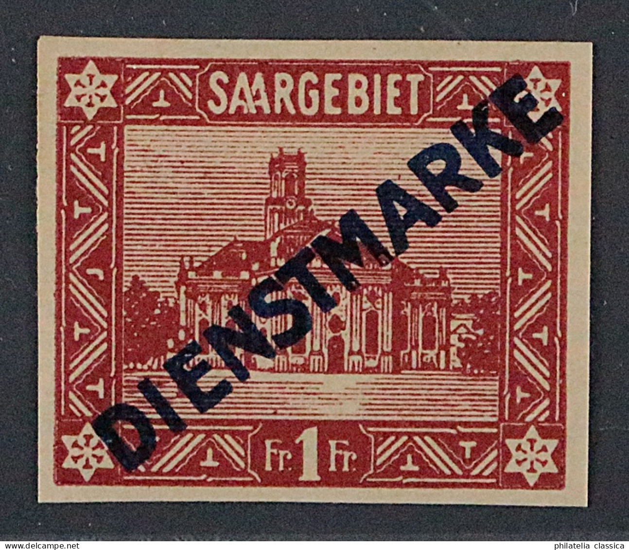 SAAR Dienst  11 I U *  1 Fr. UNGEZÄHNT Aufdruck Type I, Ungebraucht, KW 850,- € - Unused Stamps
