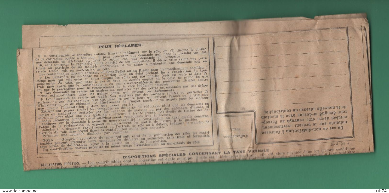 87 Limoges Timbre 5 Ct Vert Type Blanc Sur Sur Avertissement De La Perception De Limoges Année 1925 - Posttarife
