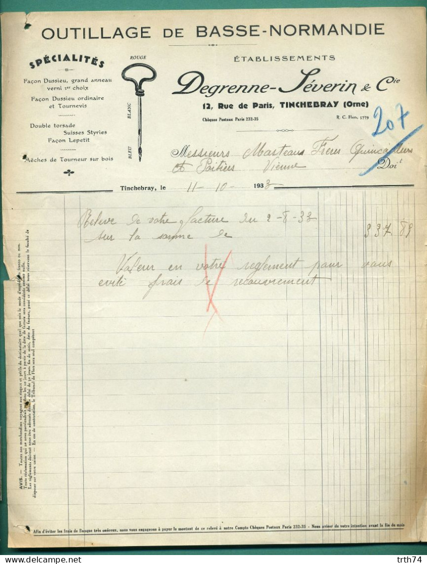 60 Tinchebray Degrenne Séverin Outillage De Basse Normandie 11 10 1933 - Drogisterij & Parfum