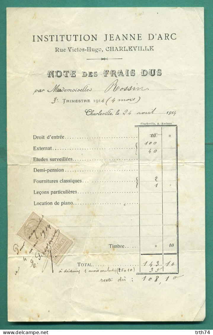 08 Charleville Institution Jeanne D' Arc Rue Victor Hugo 24 Avril 1914 - Alimentaire