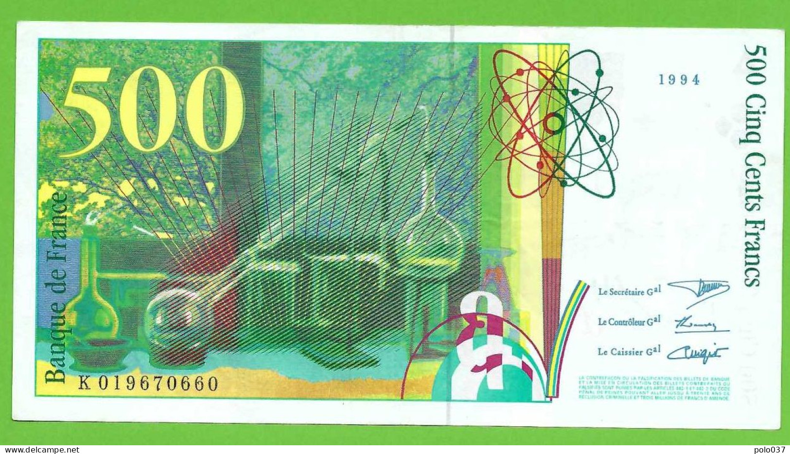 Billet "6" -  500 Francs Pierre Et Marie Curie 1994 NEUF - 500 F 1994-2000 ''Pierre Et Marie Curie''