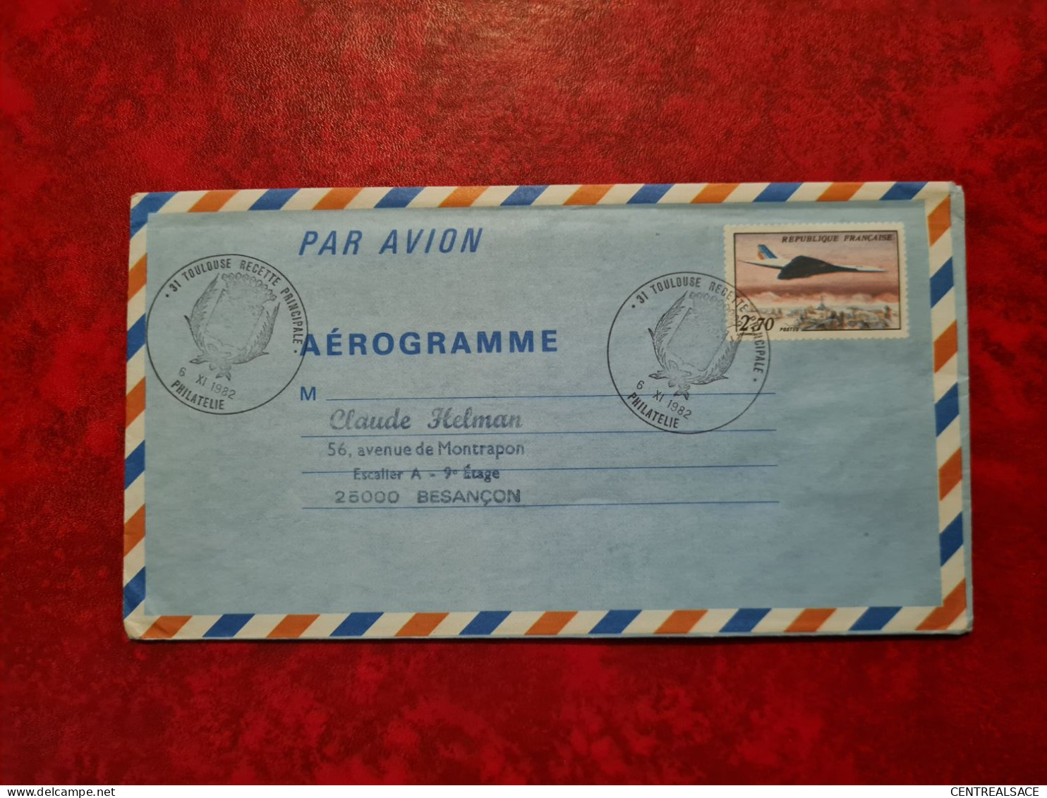 AEROGRAMME 1982 TOULOUSE RECETTE PRINCIPALE CONCORDE - Aerogramme