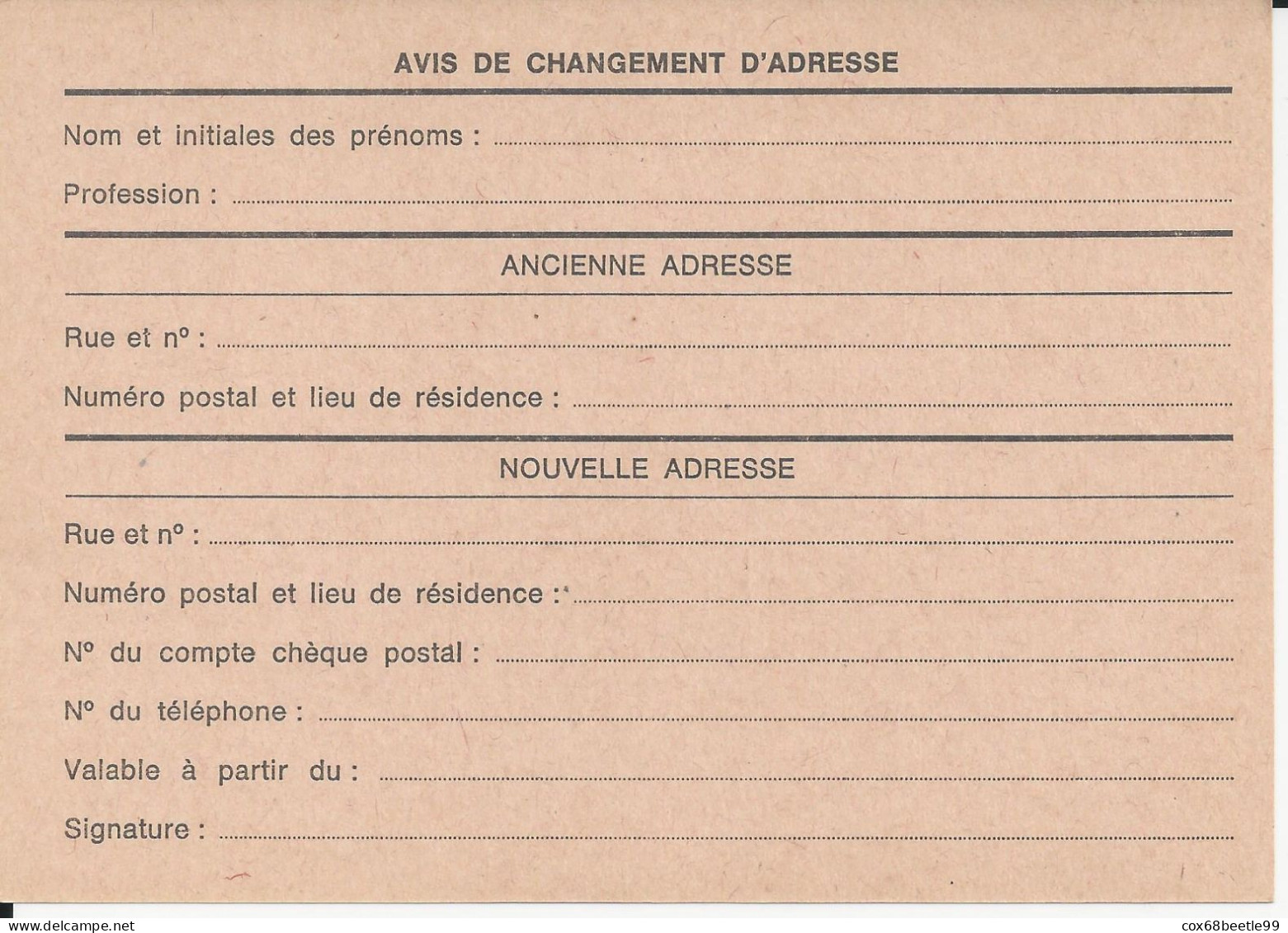 Belgique Belgie Avis Changement D'adresse 5 Francs Neuf Non Circulé - Aviso Cambio De Direccion