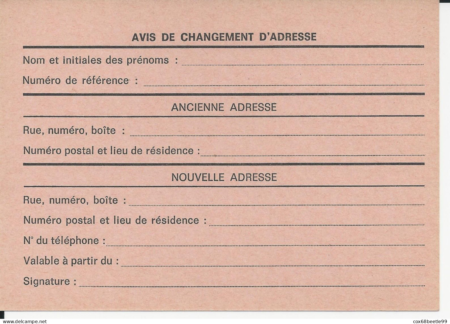 Belgique Belgie Avis Changement D'adresse 9 Francs Neuf Non Circulé - Adressenänderungen