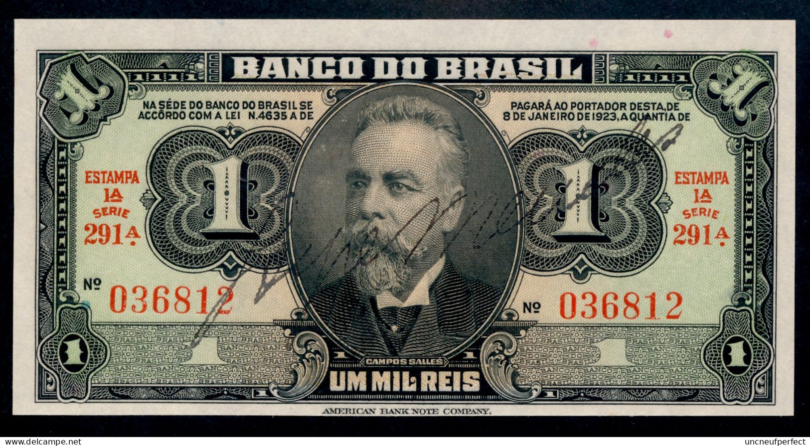 Brésil P 131a (1944) 1 MIL REIS - UNC - Série 291 N° 036812 RARE!!! - Brazilië