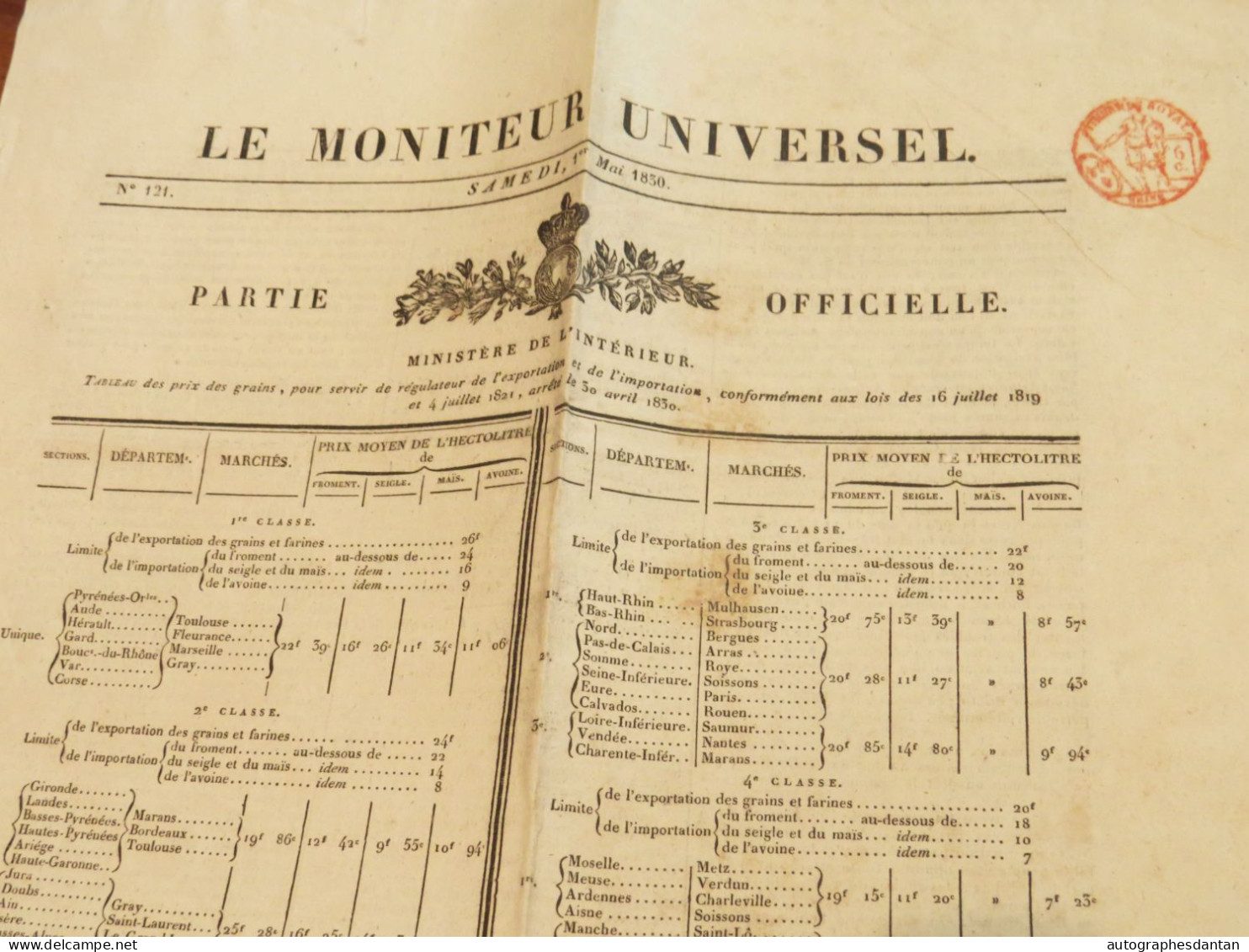 ● Le Moniteur Universel - Mai 1830 - Lot De 30 Journaux - Cachets / Timbres Rouges - Journal - 1800 - 1849