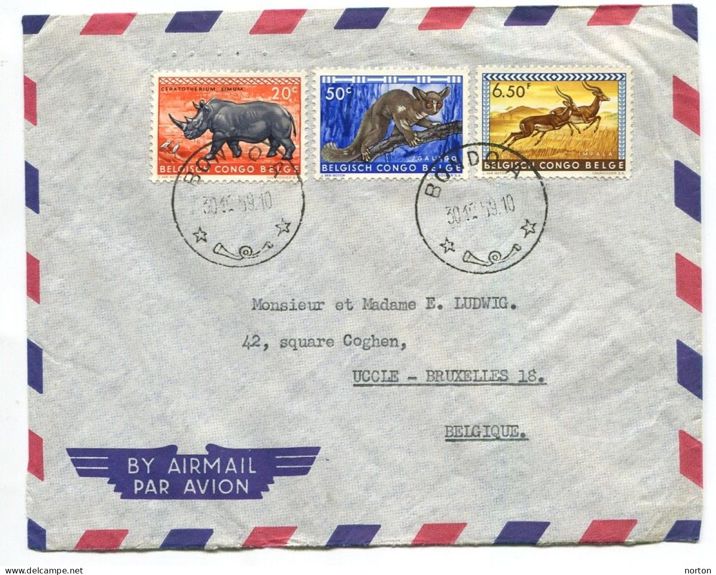 Congo Bondo Oblit. Keach 10(A) Sur C.O.B. 351+353+359 Sur Lettre Vers Uccle Le 30/10/1959 - Briefe U. Dokumente