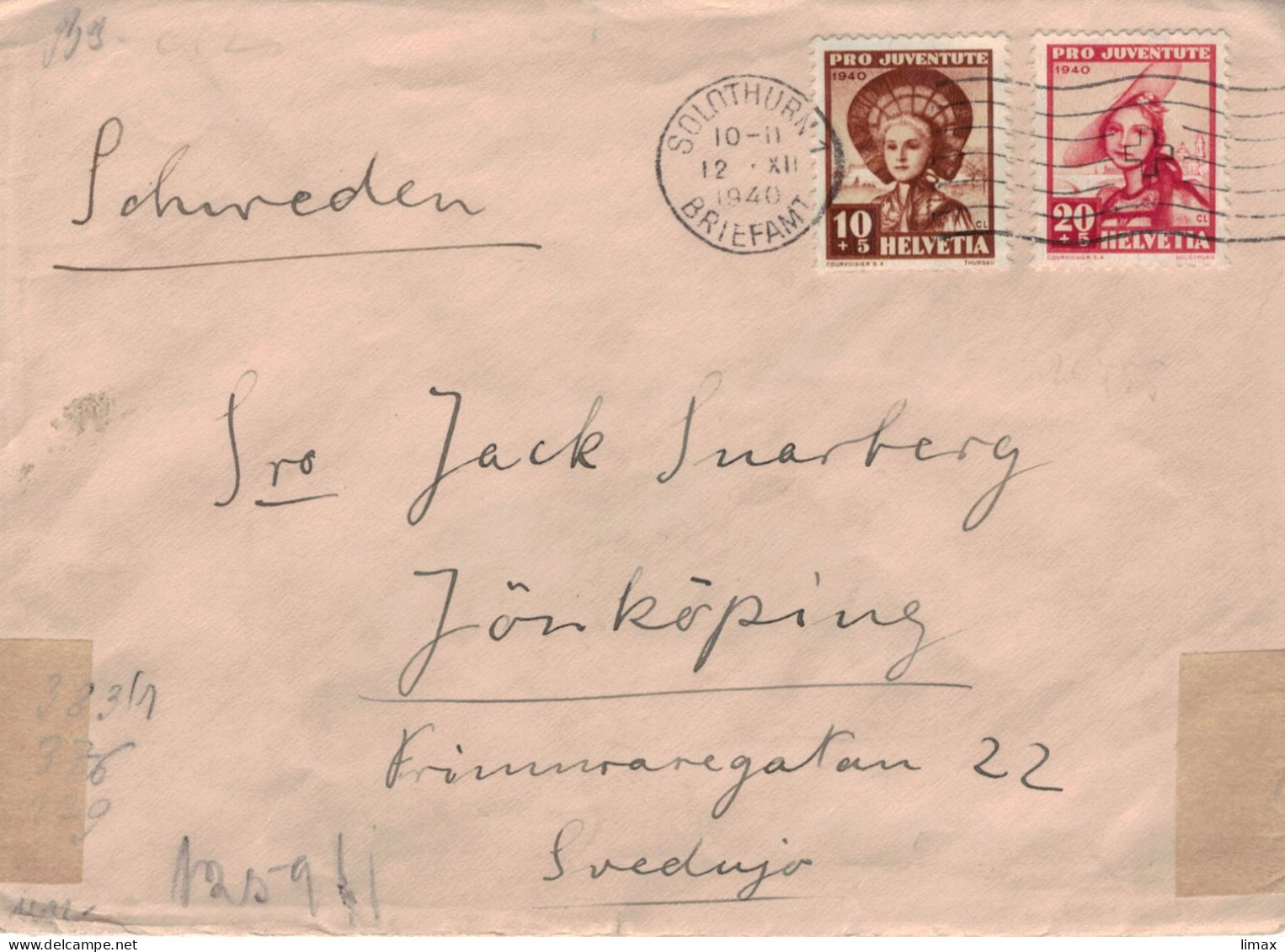 Solothurn Briefamr 1940 > Jack Snarberg Jöngköping - Zensur OKW - Tracht - Brieven En Documenten