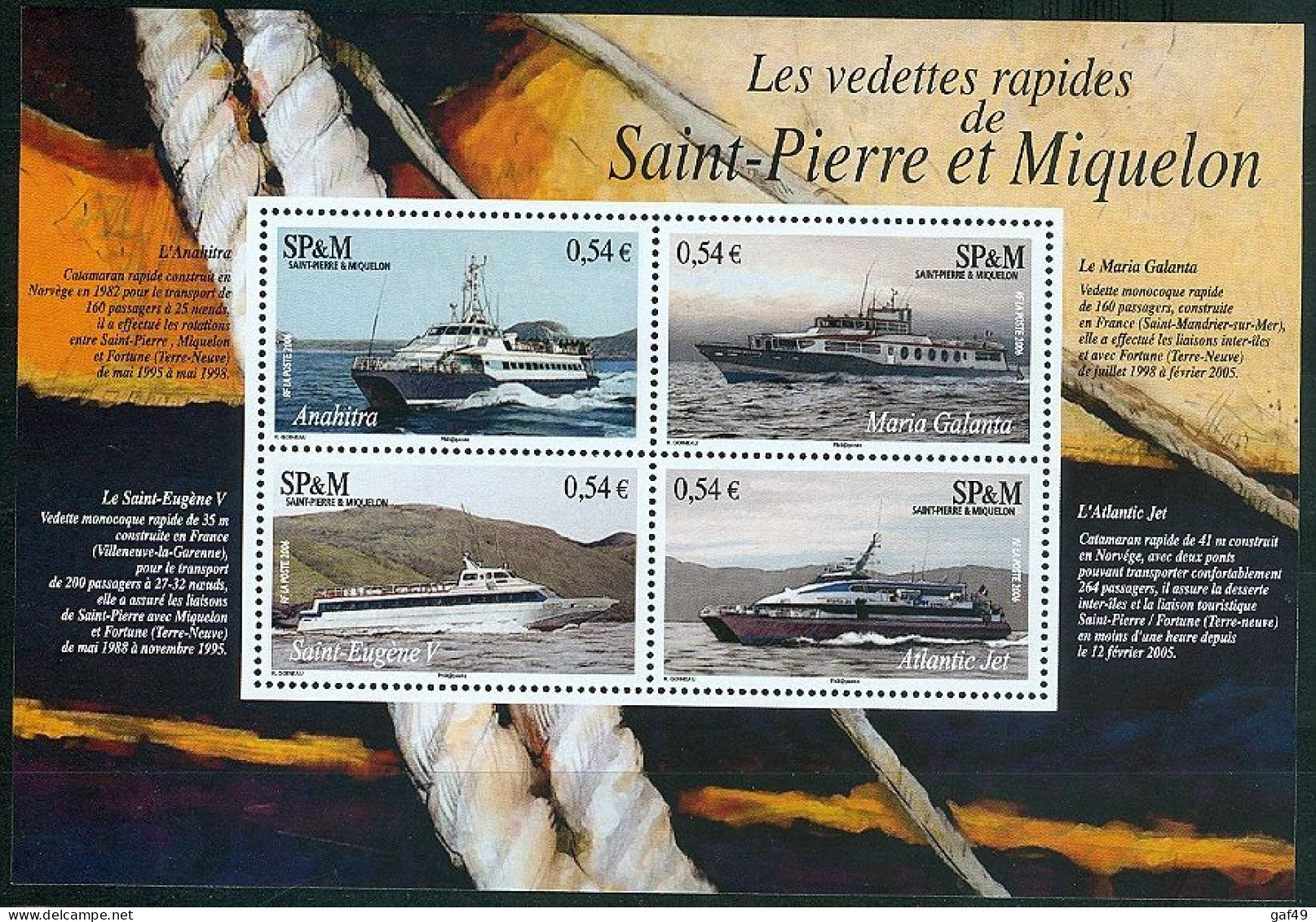 SPM Saint Pierre Et Miquelon Bloc Feuillet N° 11 Y&T Neuf Sans Charnière "Les Vedettes Rapides De SPM" - Blocks & Sheetlets