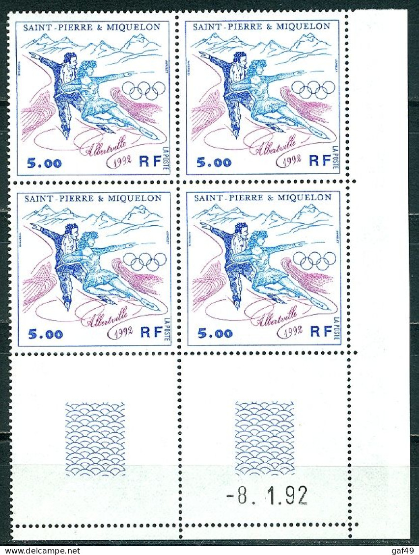 SPM Saint Pierre Et Miquelon Poste N° Y&T 559 Bloc De 4 Coin Daté Du 8/1/92 Neuf Sans Charnière Sport Albertville 1992 - Nuovi