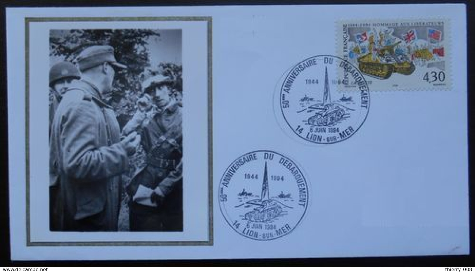 L063 Cachet Temporaire Lion Sur Mer 14 Calvados Anniversaire Du Débarquement 6 Juin 1994 - Bolli Commemorativi