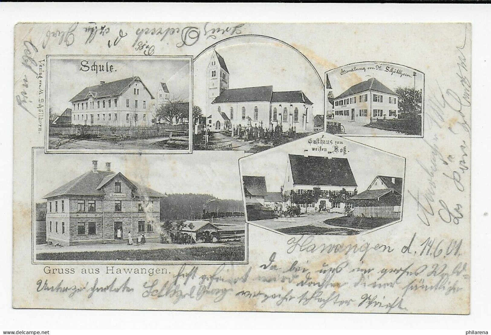 Ansichtskarte Gruss Aus Hawangen, 1901 Bahnpost Ottobeuren-Memmingen Nach Lindau - Storia Postale