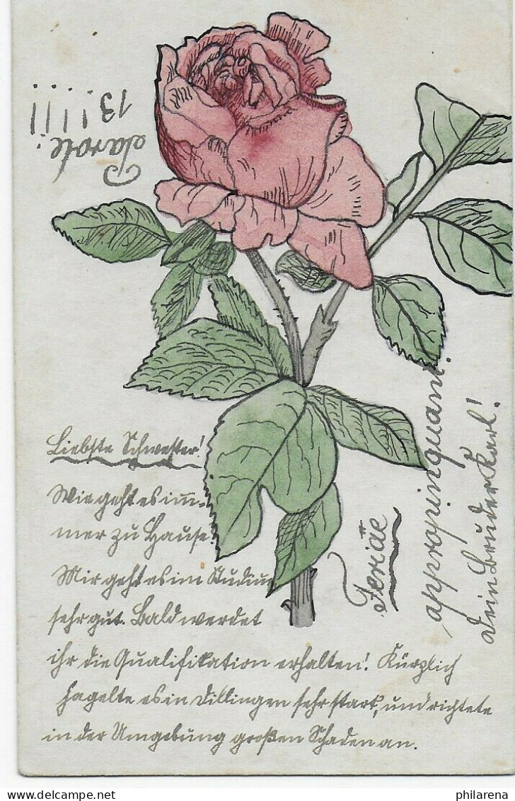 Ansichtskarte Mit Rücks. Rose Von Dillingen Nach Uttenhofen, 1906 - Briefe U. Dokumente