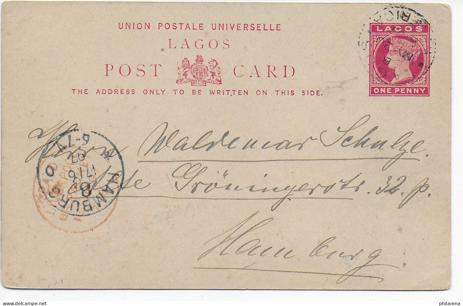 Post Card Lagos 1897 To Hamburg - Nigeria (1961-...)