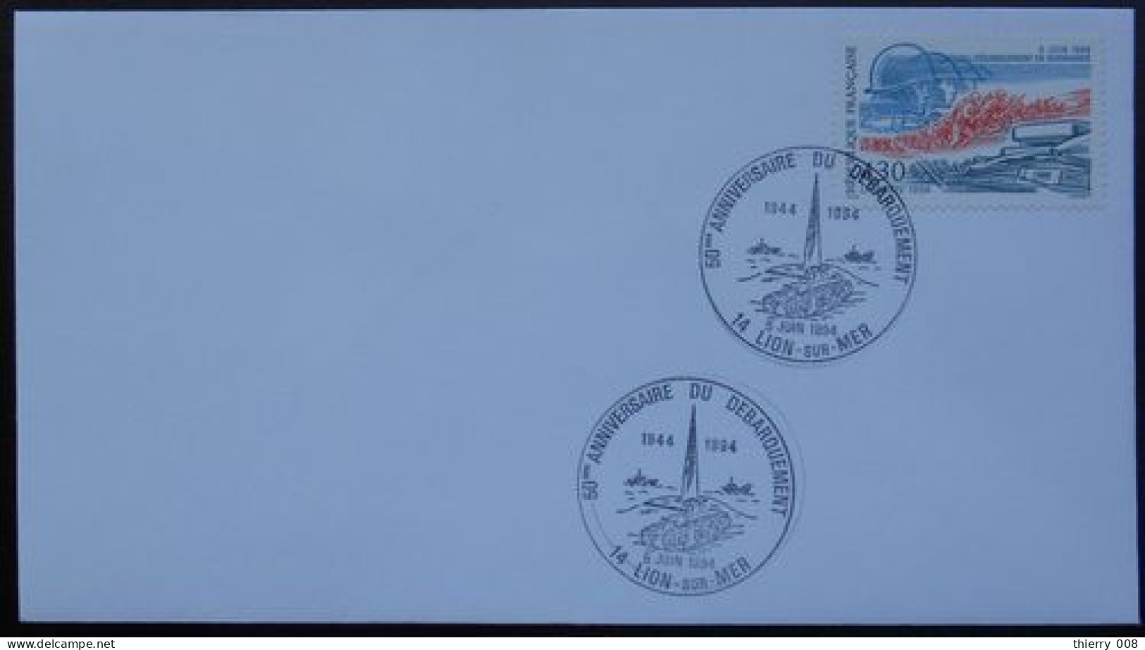 L070 Cachet Temporaire Lion Sur Mer 14 Calvados Anniversaire Du Débarquement 6 Juin 1994 - Gedenkstempels