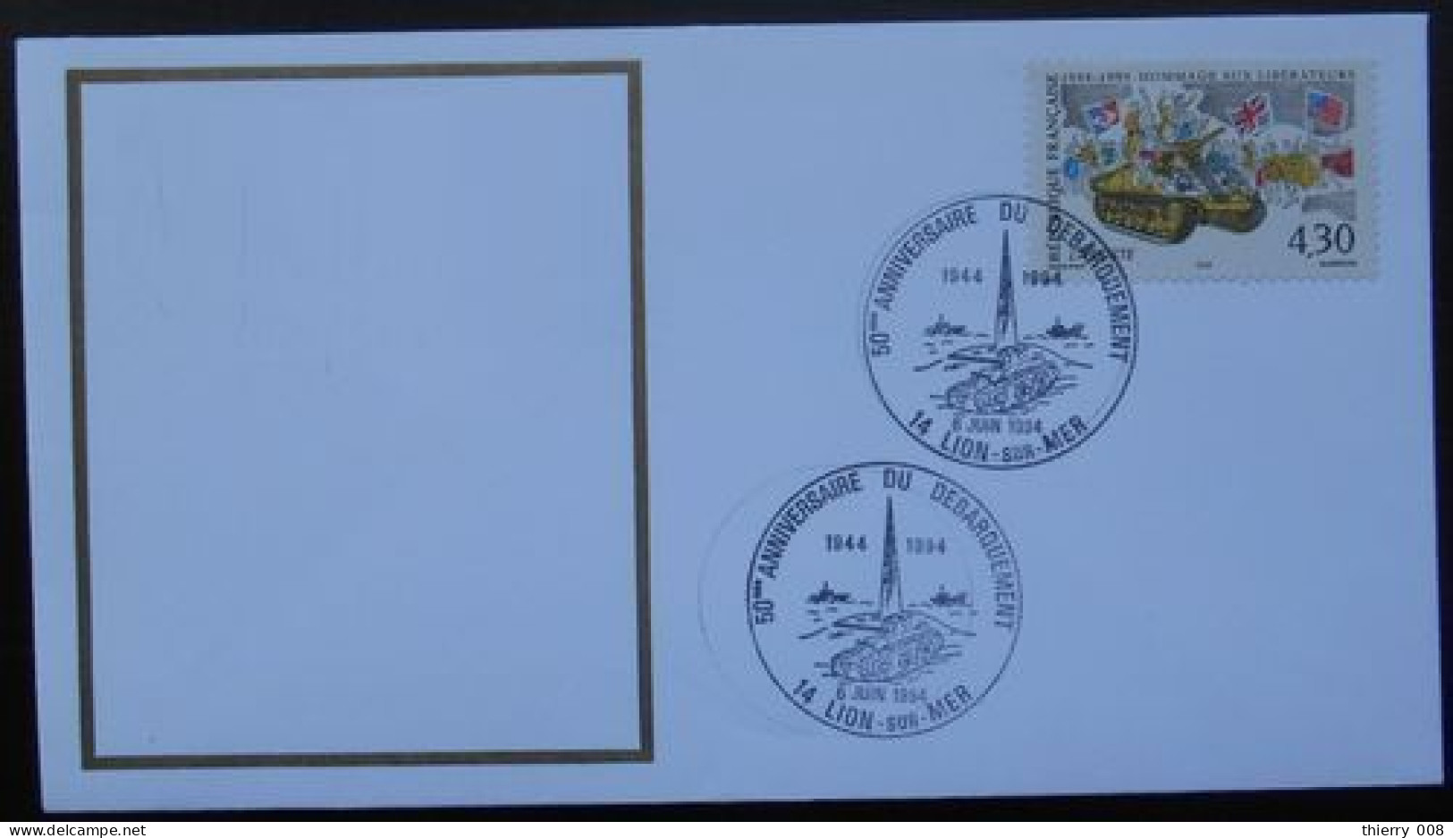 L075 Cachet Temporaire Lion Sur Mer 14 Calvados Anniversaire Du Débarquement 6 Juin 1994 - Bolli Commemorativi