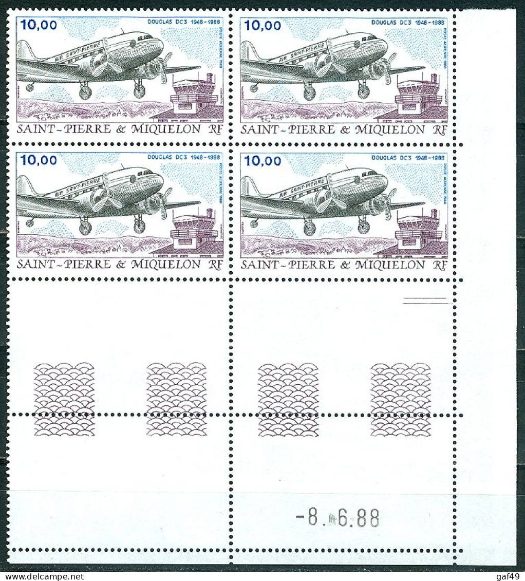 SPM Saint Pierre Et Miquelon PA N° Y&T 65 Bloc De 4 Coin Daté Du 8.6.88  Neuf Sans Charnière Avion Douglas DC3 - Unused Stamps