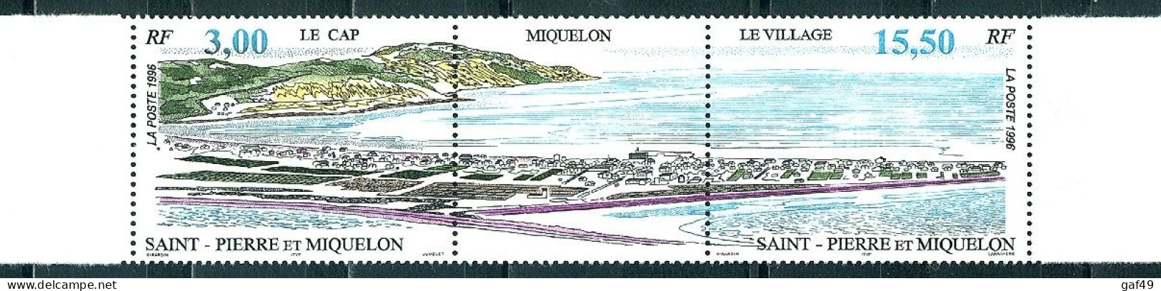 S.P.M Saint Pierre Et Miquelon Paysage Triptyque Le Cap Le Village N° Y&T 640A Neuf Sans Charnière Très Frais - Unused Stamps