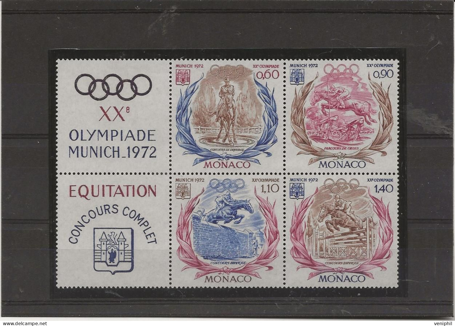 MONACO - SERIE  J.O.MUNICH  1972  - N° 890 A 893 BLOC DE 4 AVEC VIGNETTE - NEUF XX - COTE : 24 € - Ungebraucht