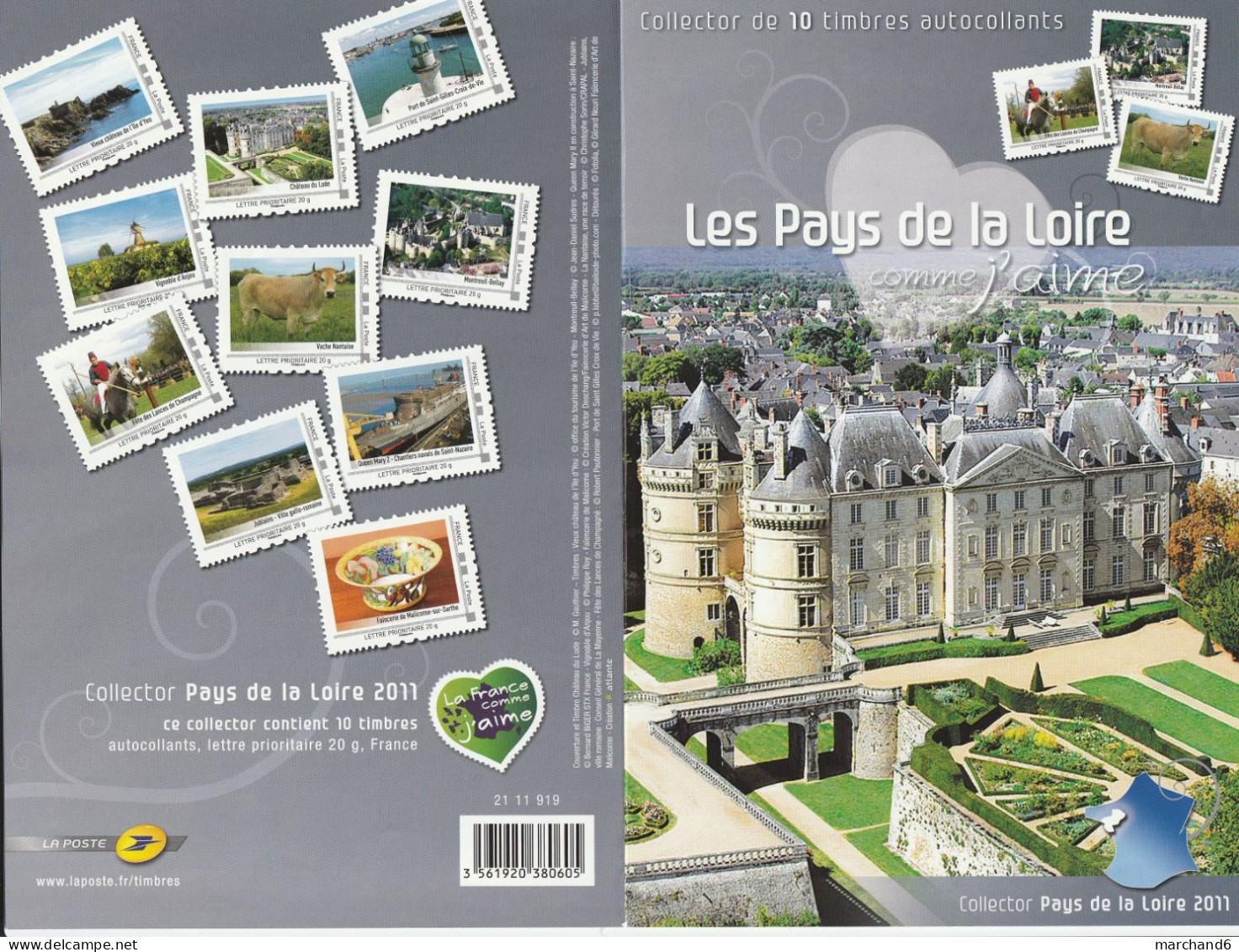 Feuillet Collector Pays De La Loire France Comme J Aime Série 3 France 2011 IDT L P 20gr 10 Timbres Autoadhésifs N°106 - Collectors
