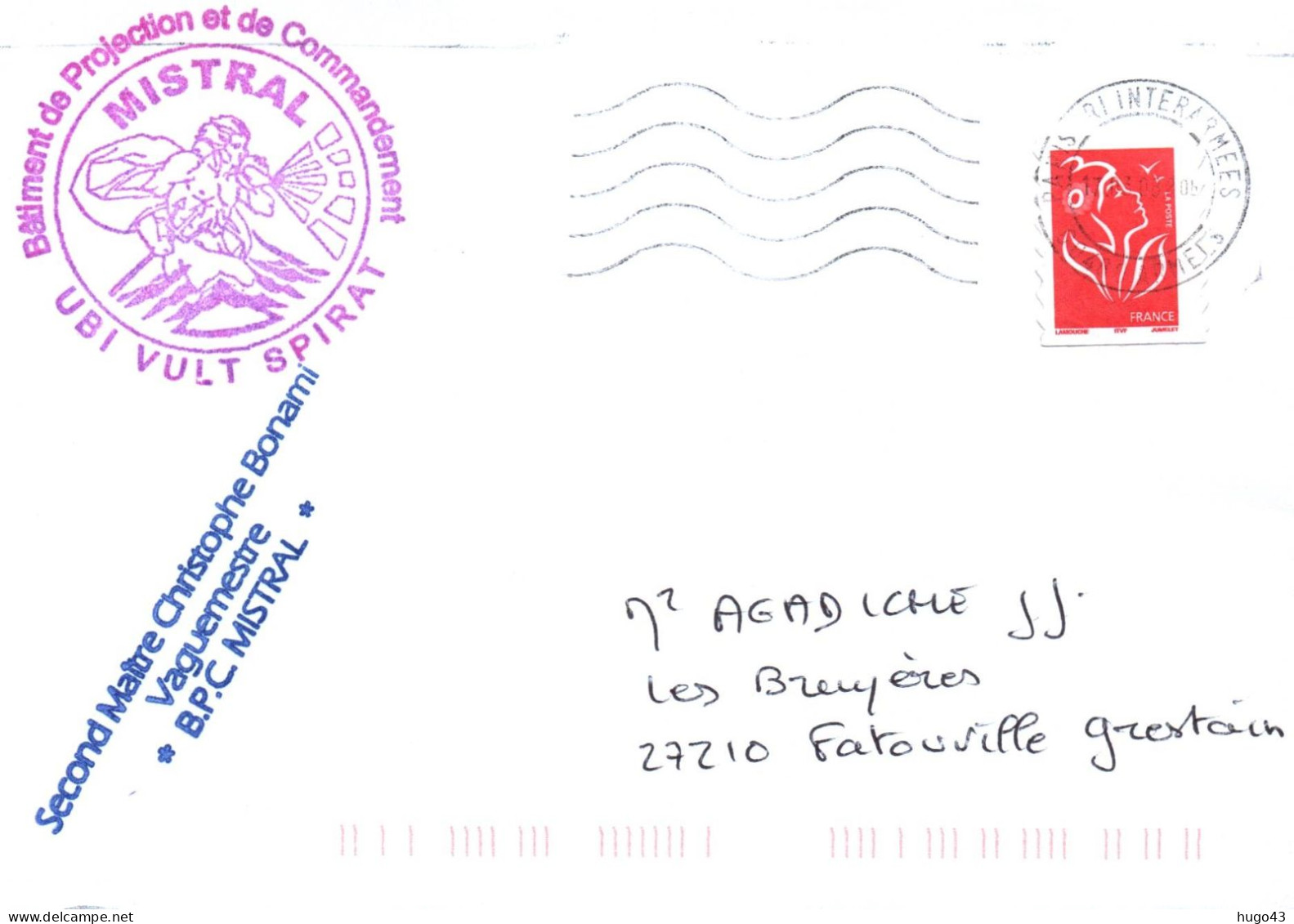 ENVELOPPE AVEC CACHET B.P.C. MISTRAL - UBI VULT SPIRAT - Naval Post