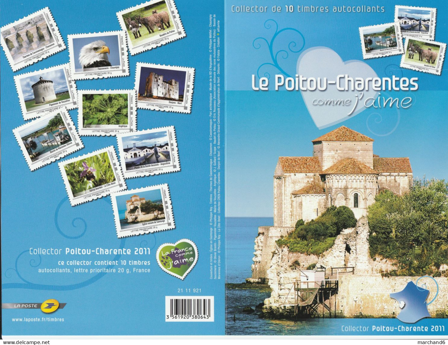 Feuillet Collector Poitou Charentes France Comme J Aime Série 3 France 2011 IDT L P 20gr 10 Timbres Autoadhésifs N°108 - Collectors