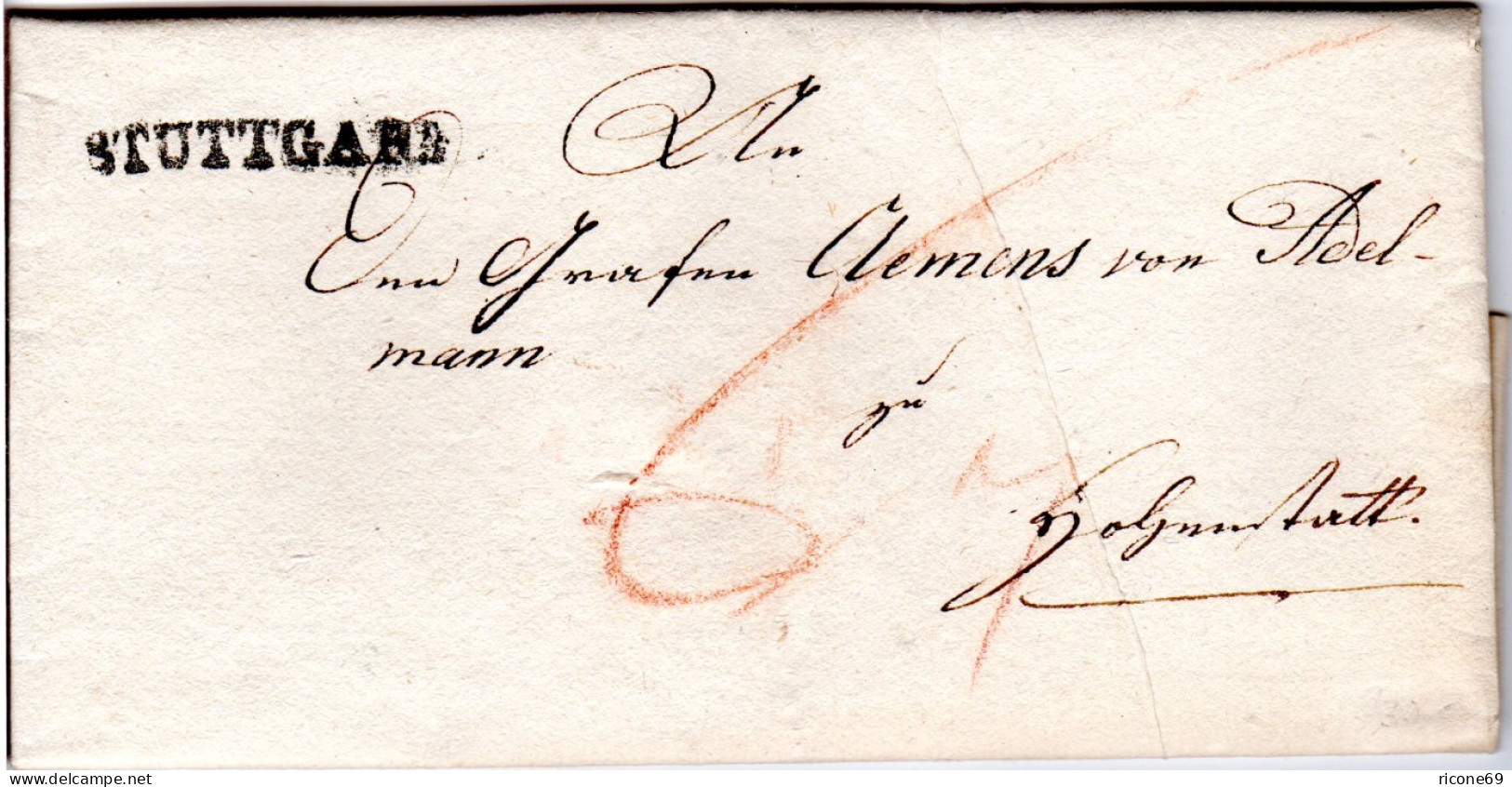 Württemberg 1809, L1 STUTTGART Auf Porto Brief N. Hohenstatt - Prefilatelia