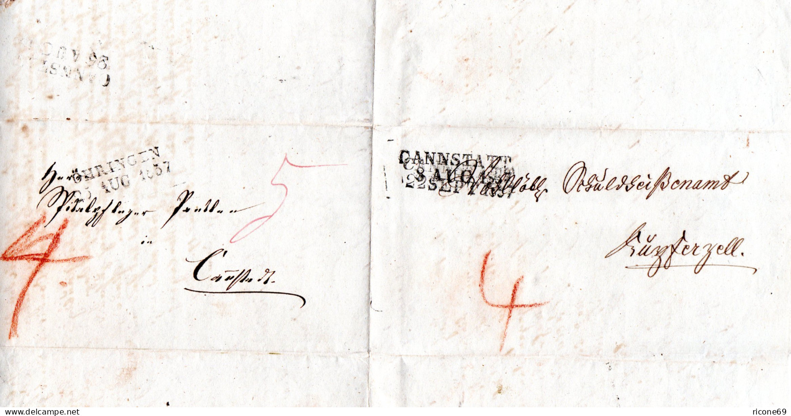 Württemberg 1837, L2 ÖHRINGEN U. CANNSTADT Auf 2x Verwendetem Brief  - Vorphilatelie