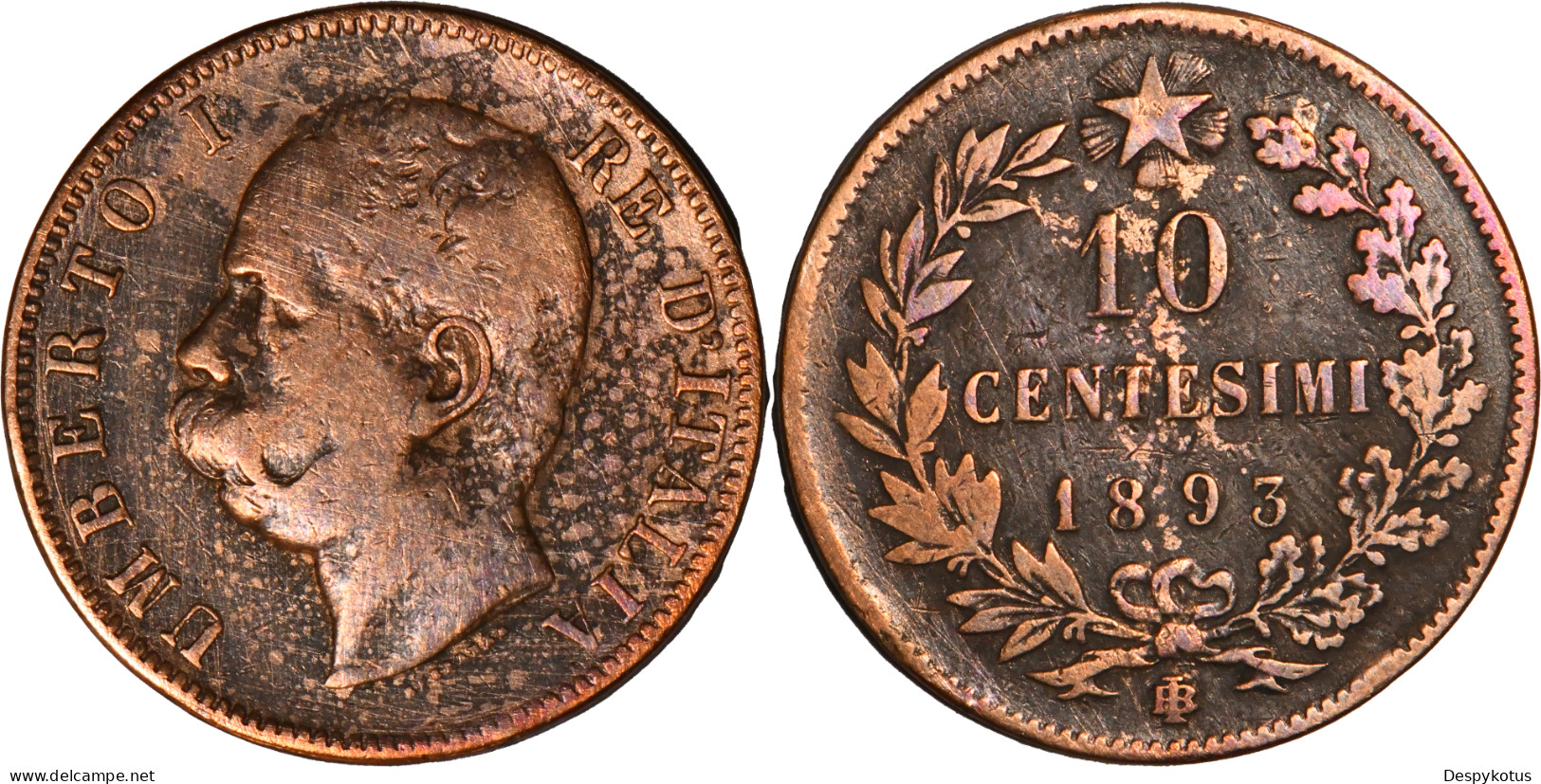 ITALIE - 1893 - 10 Centesimi - Birmingham (BI) - Umberto 1er - 19-232 - 1878-1900 : Umberto I