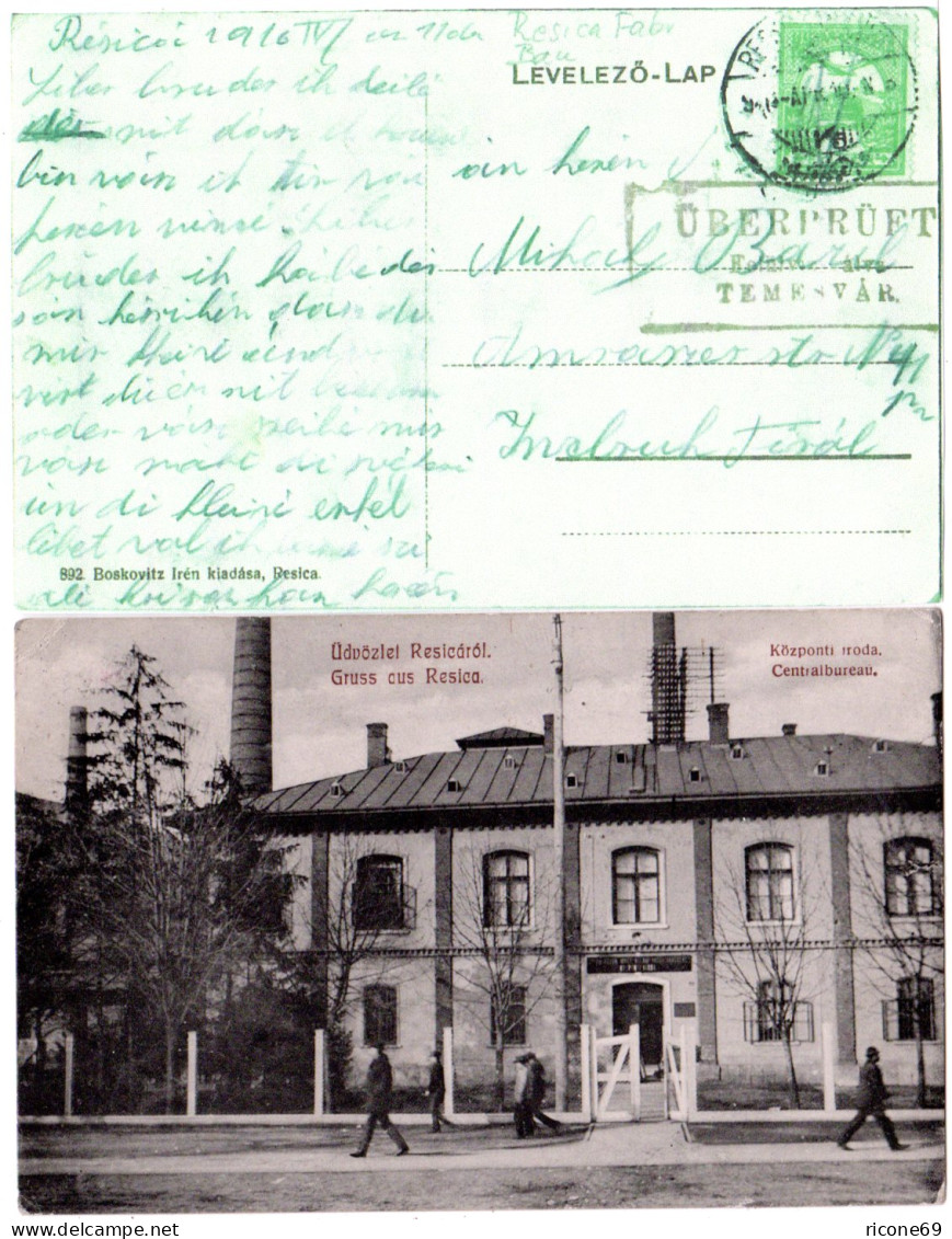 Ungarn/Rumänien, Resica Centralbureau, 1916 Gebr. Sw-AK M. Zensur - Brieven En Documenten