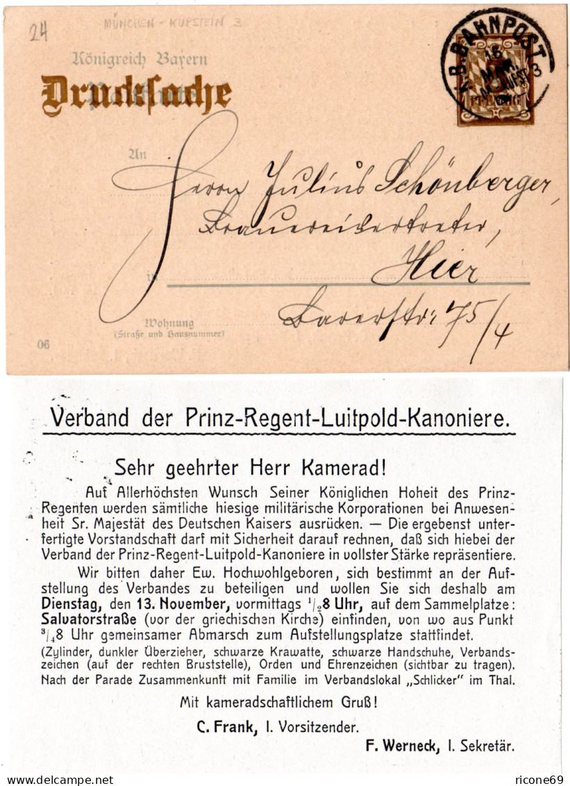 Bayern, Bahnpost-K1 M-Kufst.3 Auf 3 Pf. Ortskarte Ganzsache M. Rücks. Zudruck  - Covers & Documents