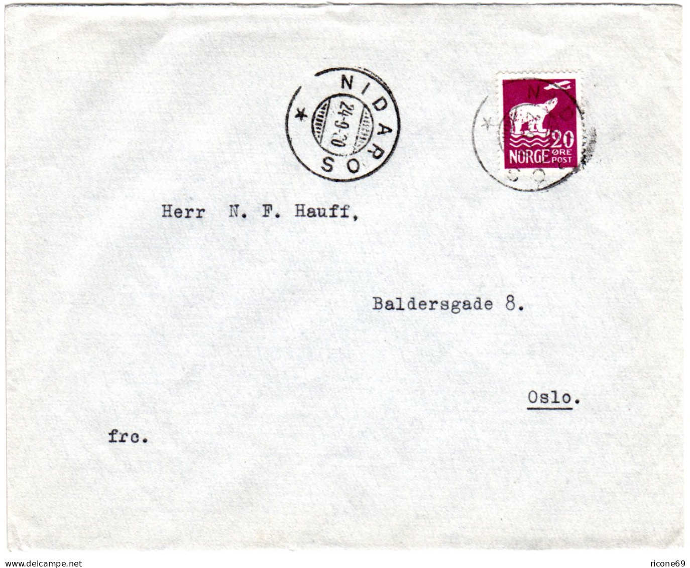 Norwegen 1930, 20 öre Nordpolflug Auf Brief M. Trondheim NIDAROS Stpl. - Briefe U. Dokumente