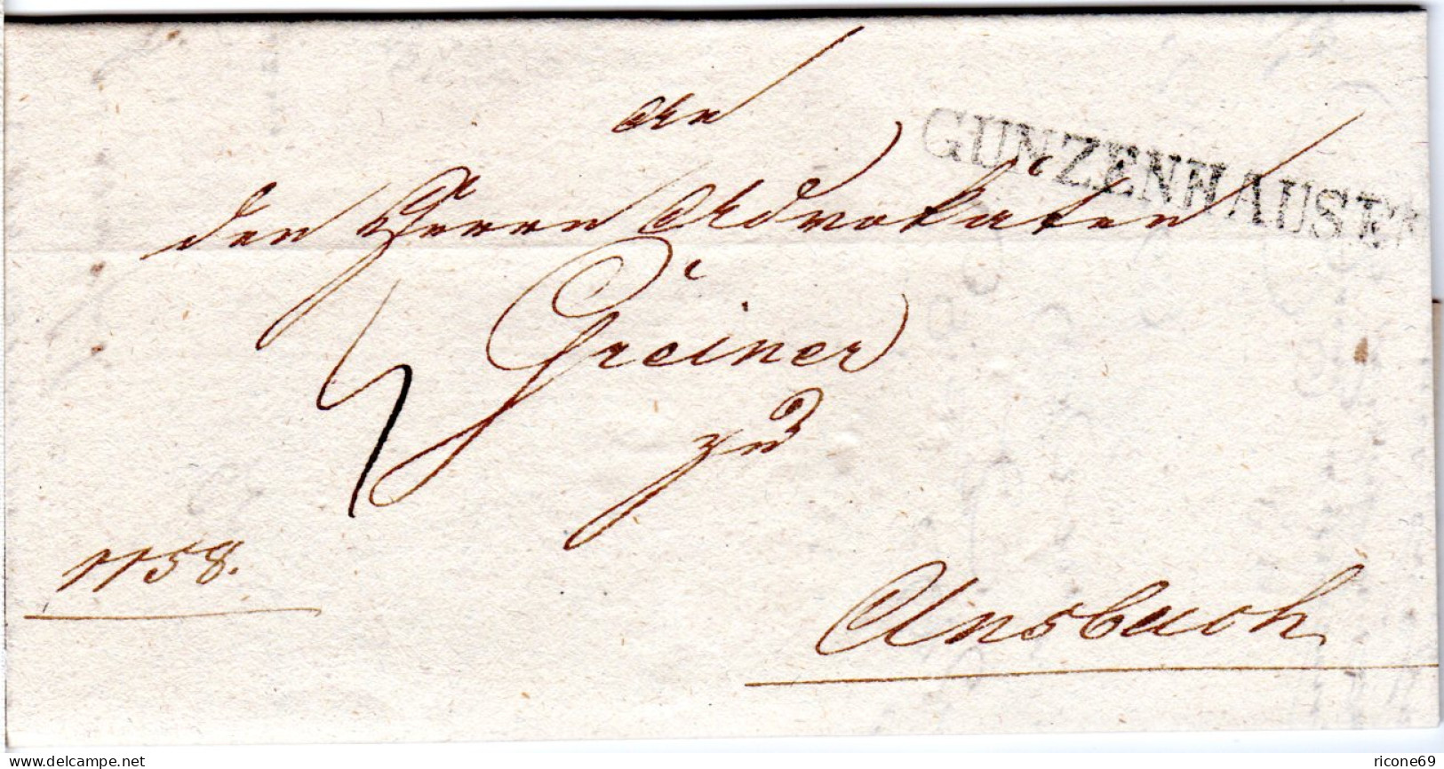 Bayern 1824, L1 GUNZENHAUSEN Klar Auf Porto Brief N. Ansbach. - Precursores