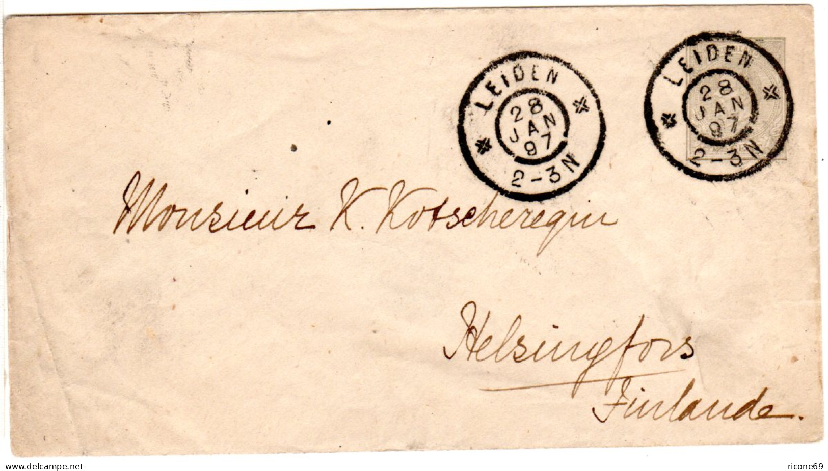 NL 1897, 12 1/2 C. Ganzsache Brief V. LEIDEN N. Finnland - Autres & Non Classés